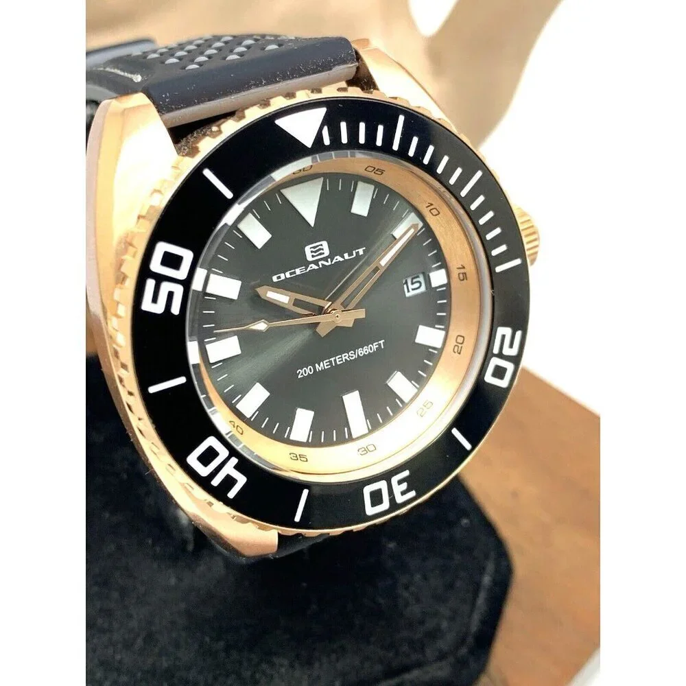 Oceanaut Men's Watch OC0524 Diver Rose Gold Black Gray Dial Rubber Band …